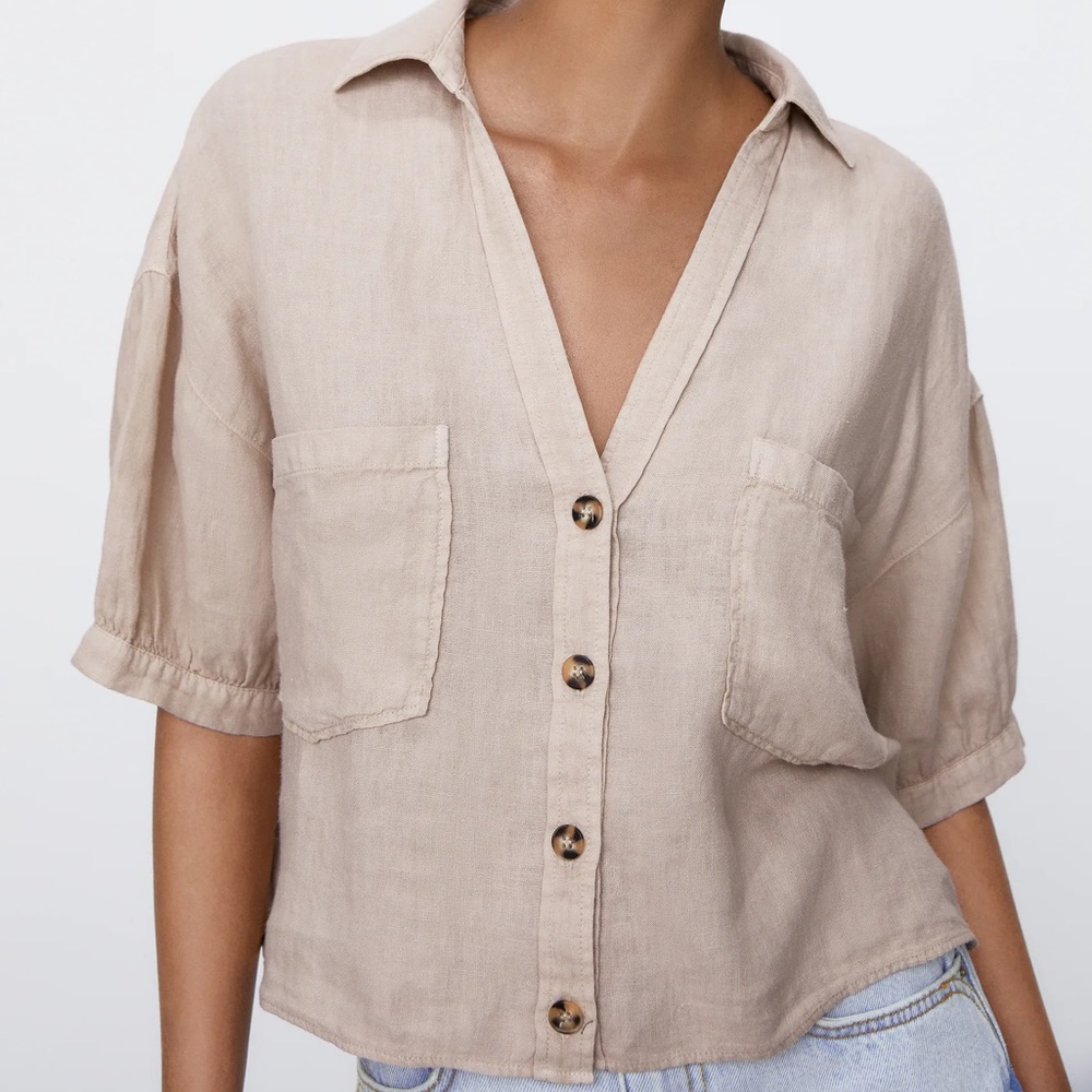 ZARA cropped linen top